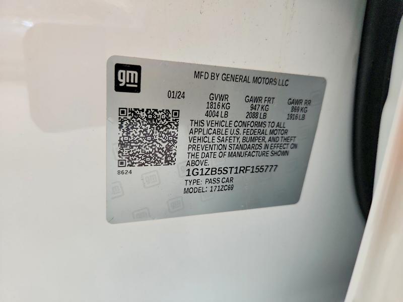 Aukcja sprzedaży 2024 Chevrolet Malibu, vin: 1G1ZB5ST1RF155777, numer aukcji: 54999286