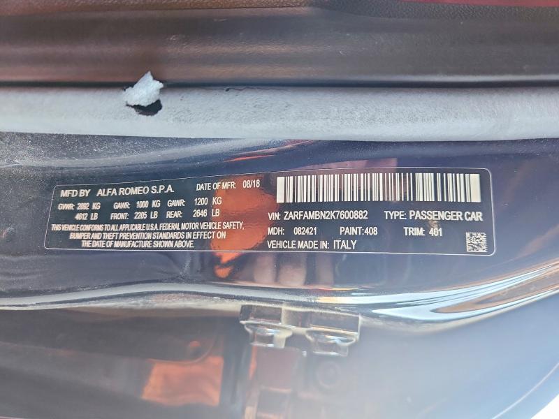 Aukcja sprzedaży 2019 Alfa Romeo Giulia, vin: ZARFAMBN2K7600882, numer aukcji: 53183466