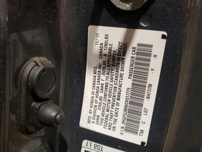 54497296 :رقم المزاد ، 2HGFG3B96CH517775 vin ، 2012 Honda Civic مزاد بيع