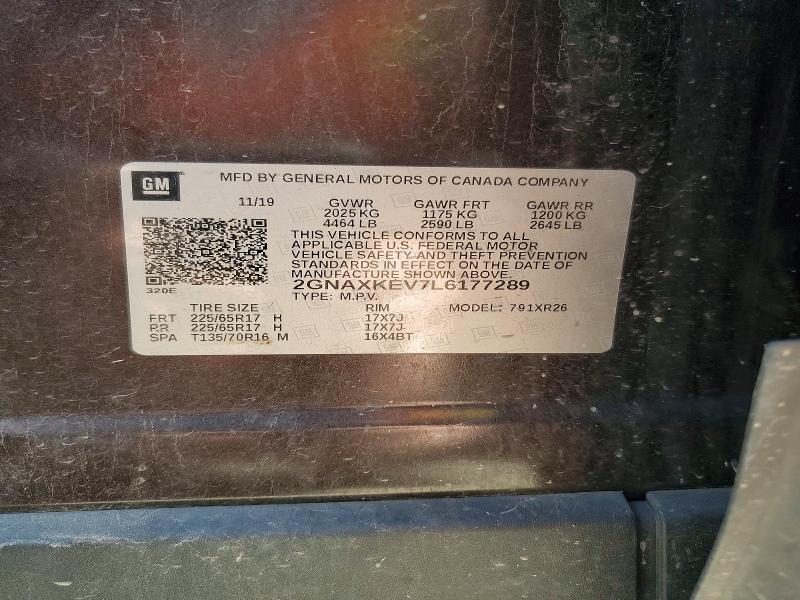 Aukcja sprzedaży 2020 Chevrolet Equinox, vin: 2GNAXKEV7L6177289, numer aukcji: 55334586