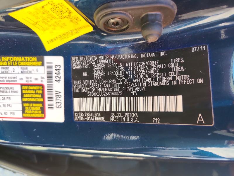 Продажа на аукционе авто 2011 Toyota Sienna, vin: 5TDYK3DC2BS160075, номер лота: 54728466