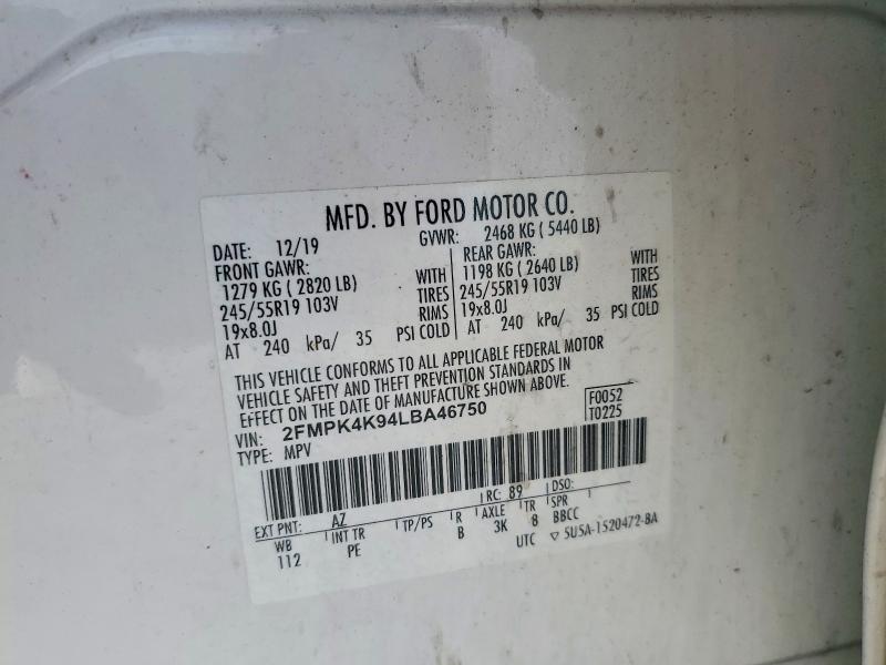 Продажа на аукционе авто 2020 Ford Edge, vin: 2FMPK4K94LBA46750, номер лота: 53698466