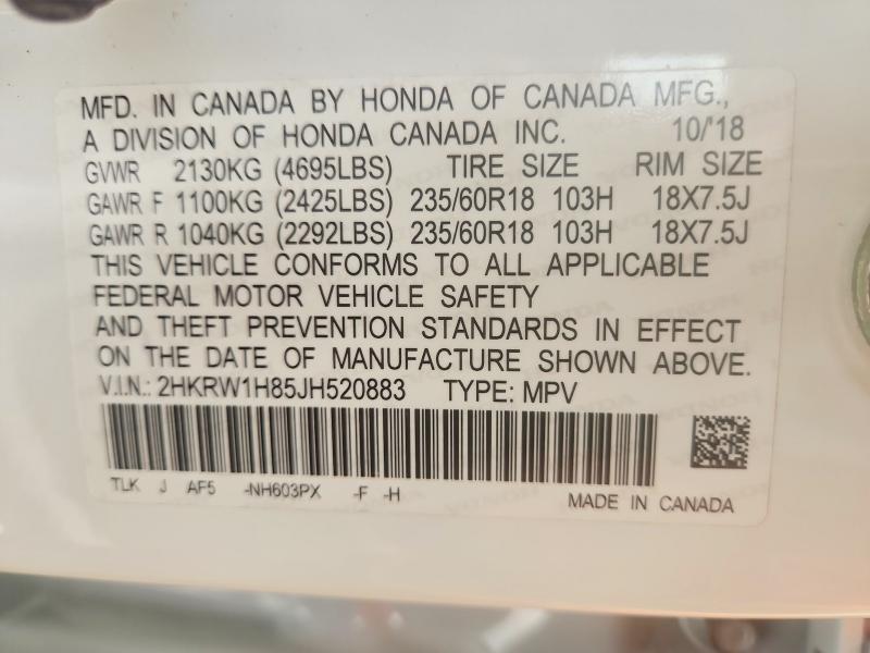Продаж на аукціоні авто 2018 Honda Cr-v, vin: 2HKRW1H85JH520883, номер лоту: 51893116