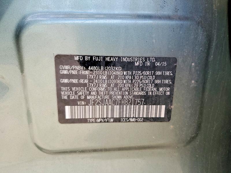 Продажа на аукционе авто 2015 Subaru Forester, vin: JF2SJAAC7FH821757, номер лота: 52739446