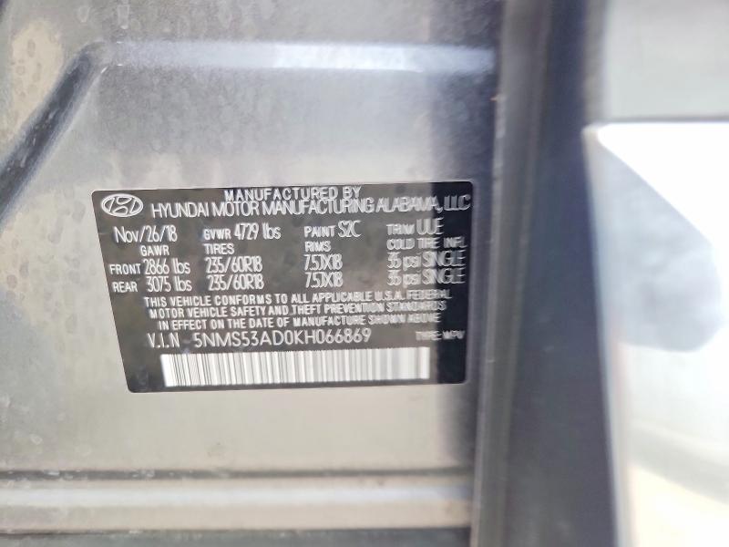 Aukcja sprzedaży 2019 Hyundai Santa Fe, vin: 5NMS53AD0KH066869, numer aukcji: 54370256