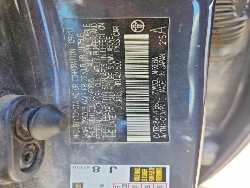 Aukcja sprzedaży 2011 Toyota Prius, vin: JTDKN3DU4B1421600, numer aukcji: 55537636