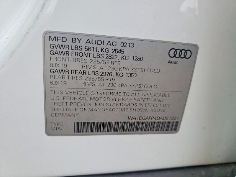 2013 Audi Q5 მანქანა იყიდება აუქციონზე, vin: WA1DGAFP4DA061921, აუქციონის ნომერი: 52496866
