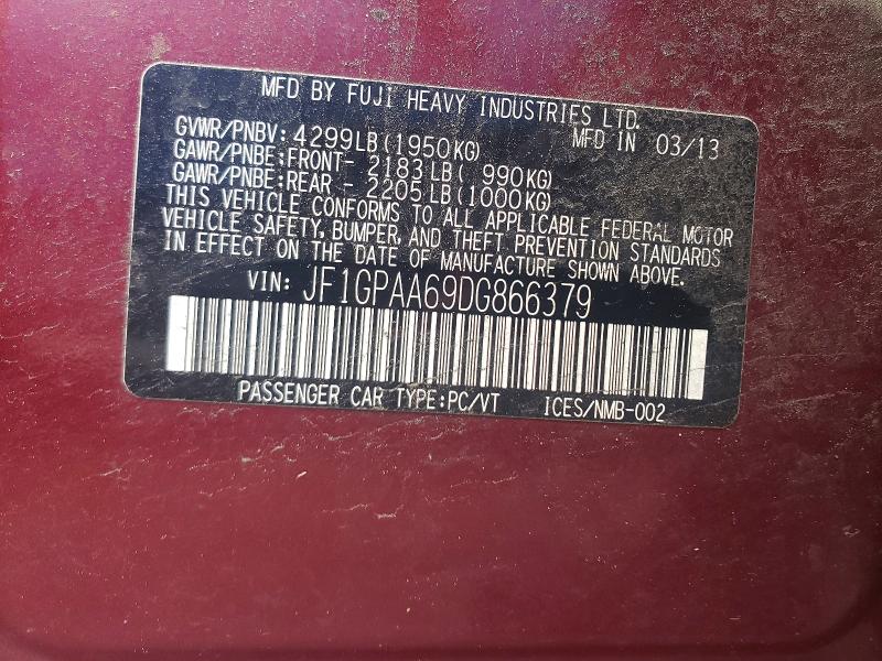 Продаж на аукціоні авто 2013 Subaru Impreza, vin: JF1GPAA69DG866379, номер лоту: 54232936