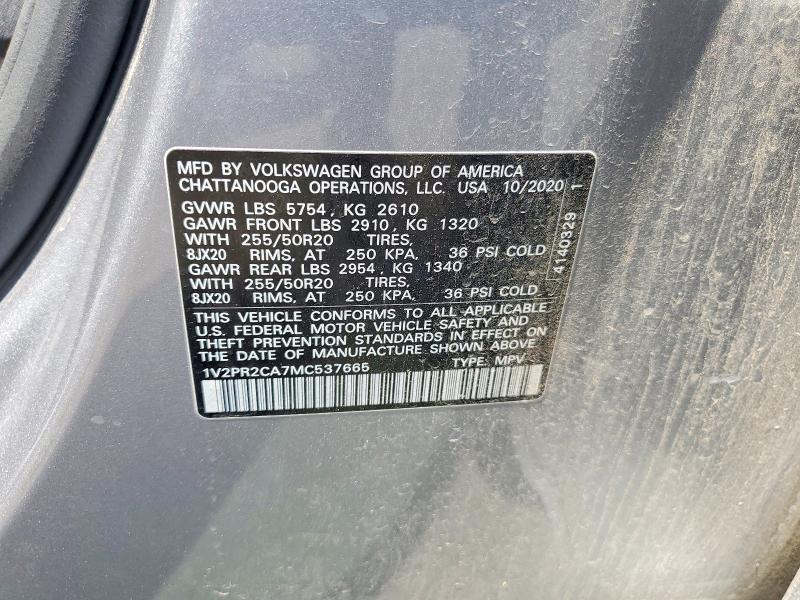 54315606 :رقم المزاد ، 1V2PR2CA7MC537665 vin ، 2021 Volkswagen Atlas مزاد بيع