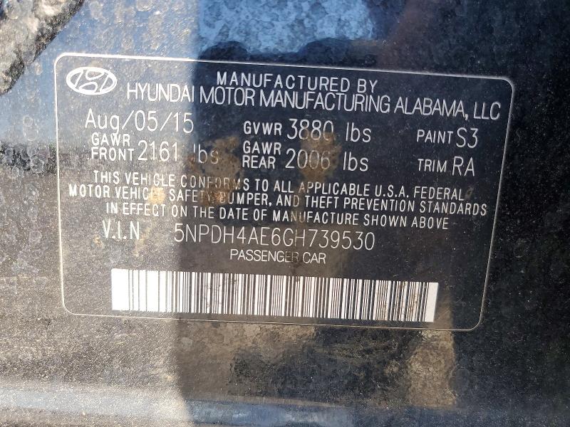 Продажа на аукционе авто 2016 Hyundai Elantra, vin: 5NPDH4AE6GH739530, номер лота: 52216806