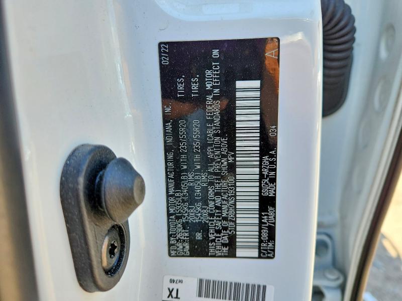 2022 Toyota Highlander მანქანა იყიდება აუქციონზე, vin: 5TDFZRBH7NS193100, აუქციონის ნომერი: 52992336