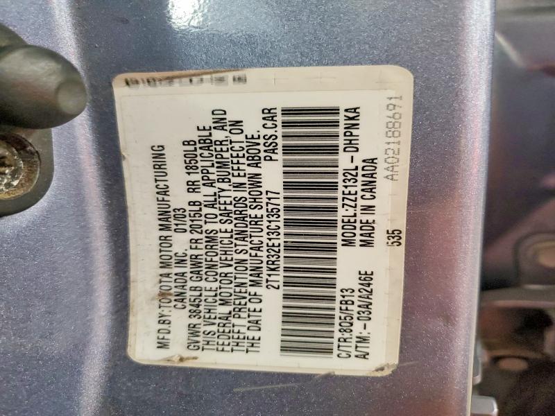 52671726 :رقم المزاد ، 2T1KR32E13C135717 vin ، 2003 Toyota Corolla Matrix مزاد بيع