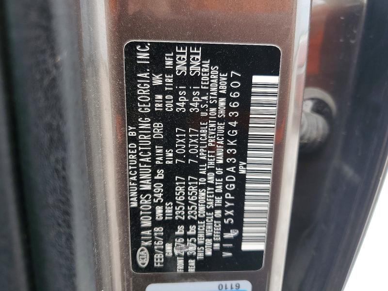2019 Kia Sorento მანქანა იყიდება აუქციონზე, vin: 5XYPGDA33KG436607, აუქციონის ნომერი: 55216066