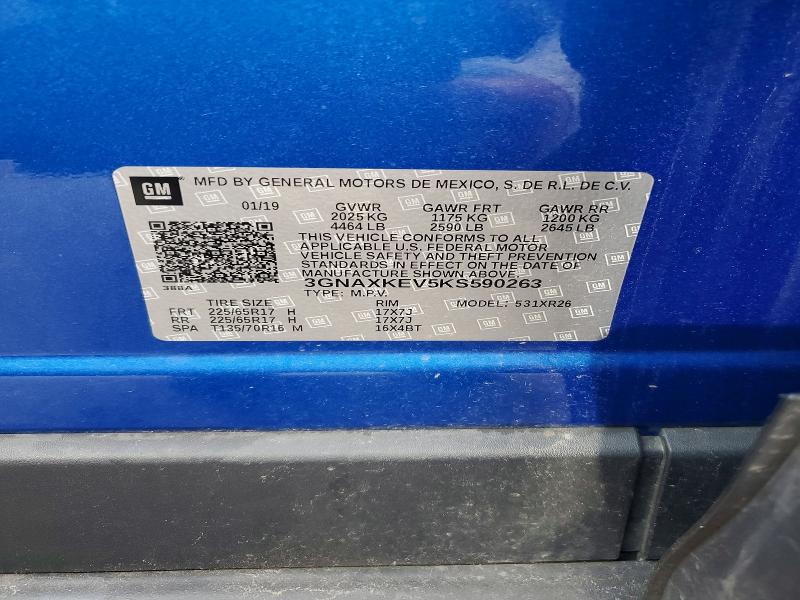Aukcja sprzedaży 2019 Chevrolet Equinox, vin: 3GNAXKEV5KS590263, numer aukcji: 54893356