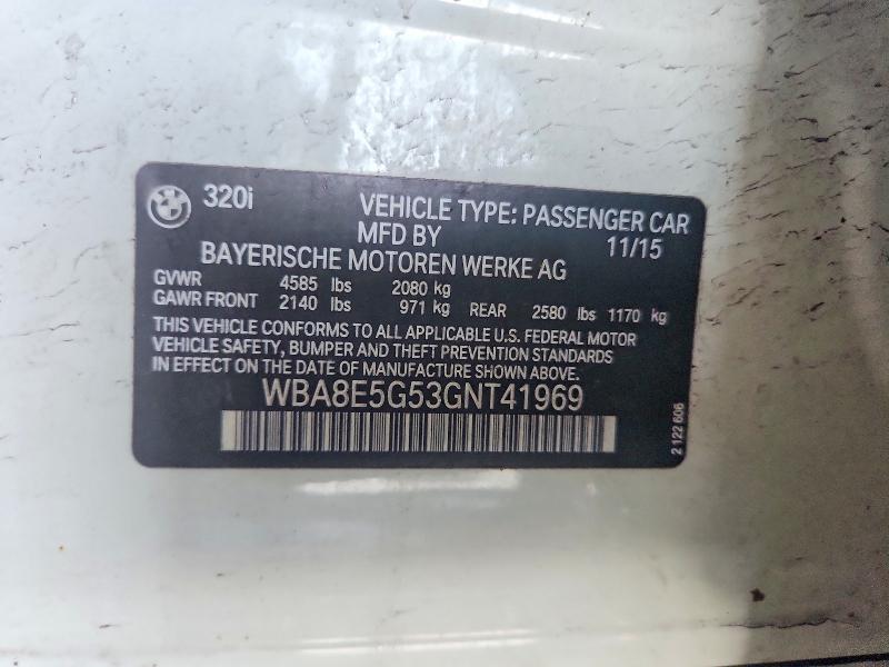 Aukcja sprzedaży 2016 Bmw 320, vin: WBA8E5G53GNT41969, numer aukcji: 53031136