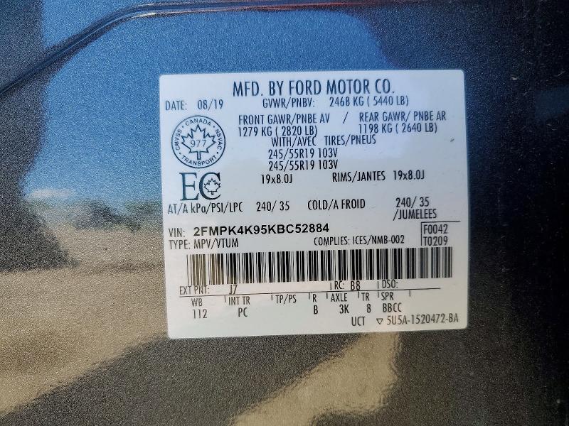 Aukcja sprzedaży 2019 Ford Edge, vin: 2FMPK4K95KBC52884, numer aukcji: 55017156