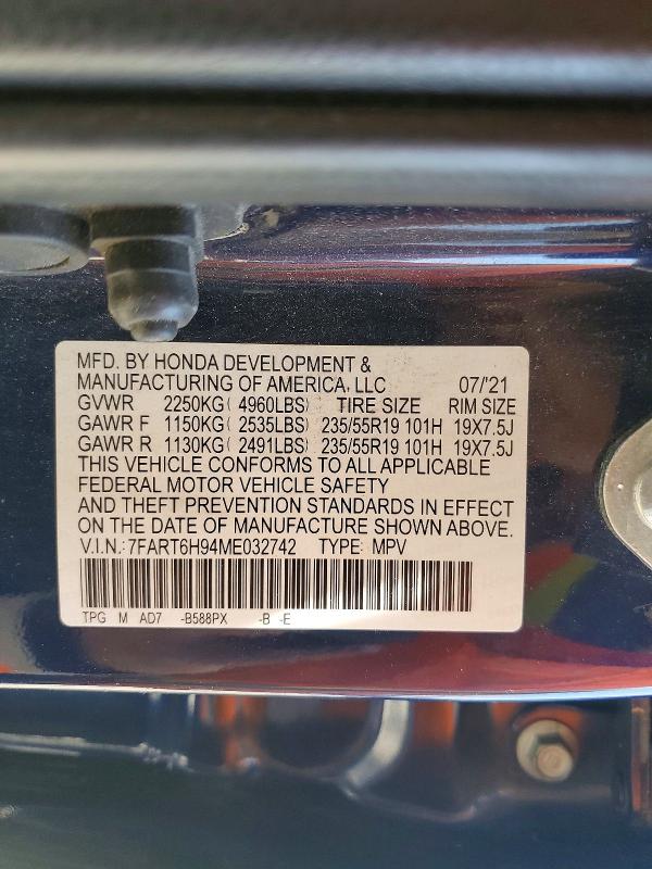 Aukcja sprzedaży 2021 Honda Cr-v, vin: 7FART6H94ME032742, numer aukcji: 52261896