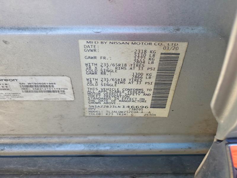 52026786 :رقم المزاد ، 5N1AZ2BJ3LN146696 vin ، 2020 Nissan Murano مزاد بيع