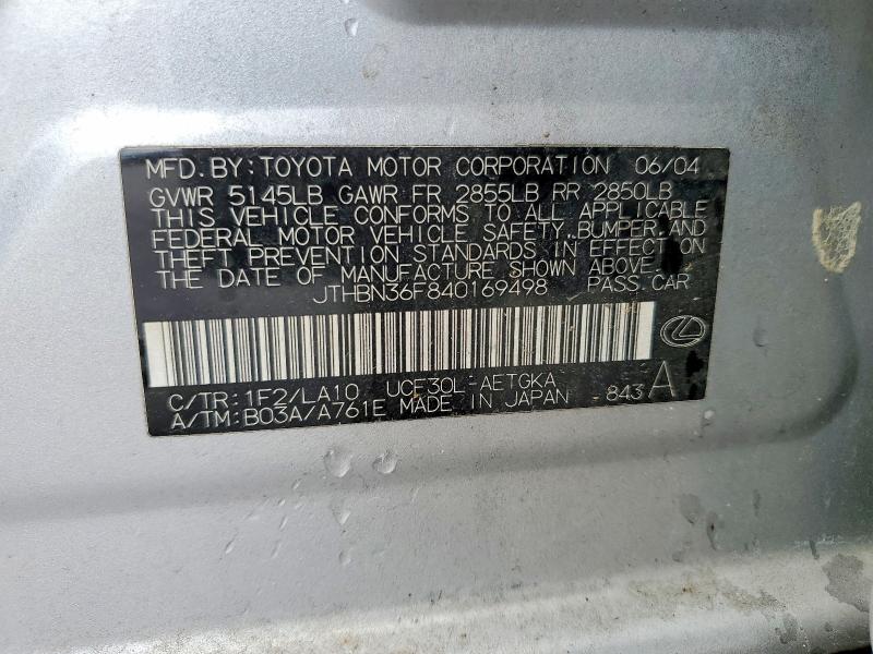 2004 Lexus Ls მანქანა იყიდება აუქციონზე, vin: JTHBN36F840169498, აუქციონის ნომერი: 52194616
