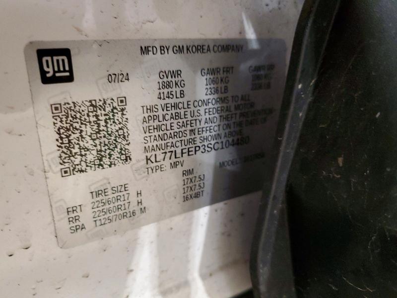 2025 Chevrolet Trax მანქანა იყიდება აუქციონზე, vin: KL77LFEP3SC104480, აუქციონის ნომერი: 53623286