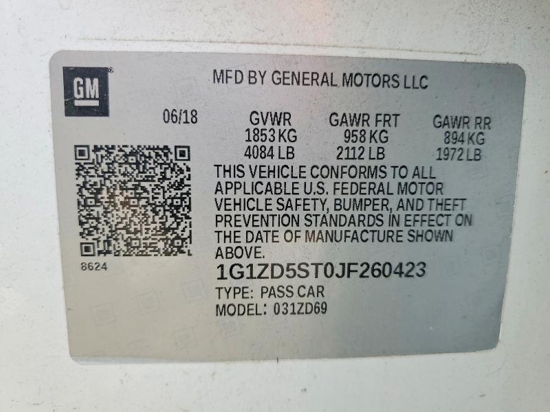 Продаж на аукціоні авто 2018 Chevrolet Malibu, vin: 1G1ZD5ST0JF260423, номер лоту: 52780326
