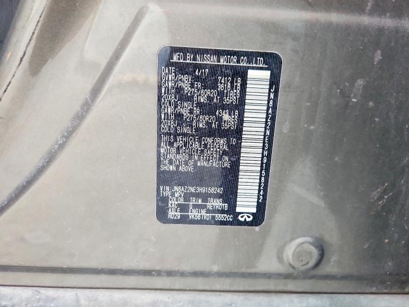 52315666 :رقم المزاد ، JN8AZ2NE3H9158242 vin ، 2017 Infiniti Qx80 مزاد بيع