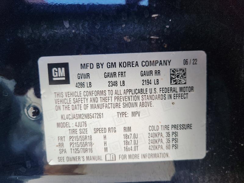 52852676 :رقم المزاد ، KL4CJASM2NB547261 vin ، 2022 Buick Encore مزاد بيع