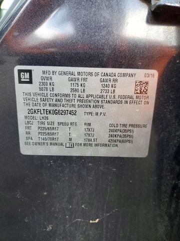 Aukcja sprzedaży 2016 Gmc Terrain, vin: 2GKFLTEK0G6297452, numer aukcji: 52469276