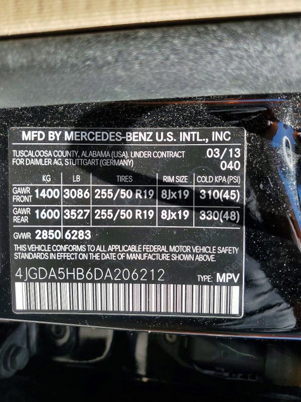 Продажа на аукционе авто 2013 Mercedes-benz Ml, vin: 4JGDA5HB6DA206212, номер лота: 54447516