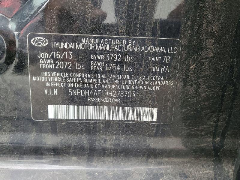 Aukcja sprzedaży 2013 Hyundai Elantra, vin: 5NPDH4AE1DH278703, numer aukcji: 53089696