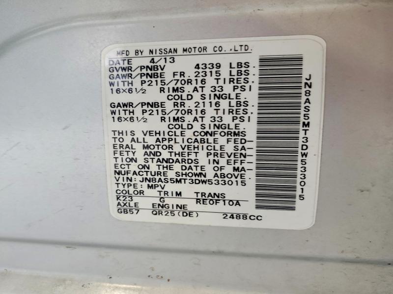 Продажа на аукционе авто 2013 Nissan Rogue, vin: JN8AS5MT3DW533015, номер лота: 54655066