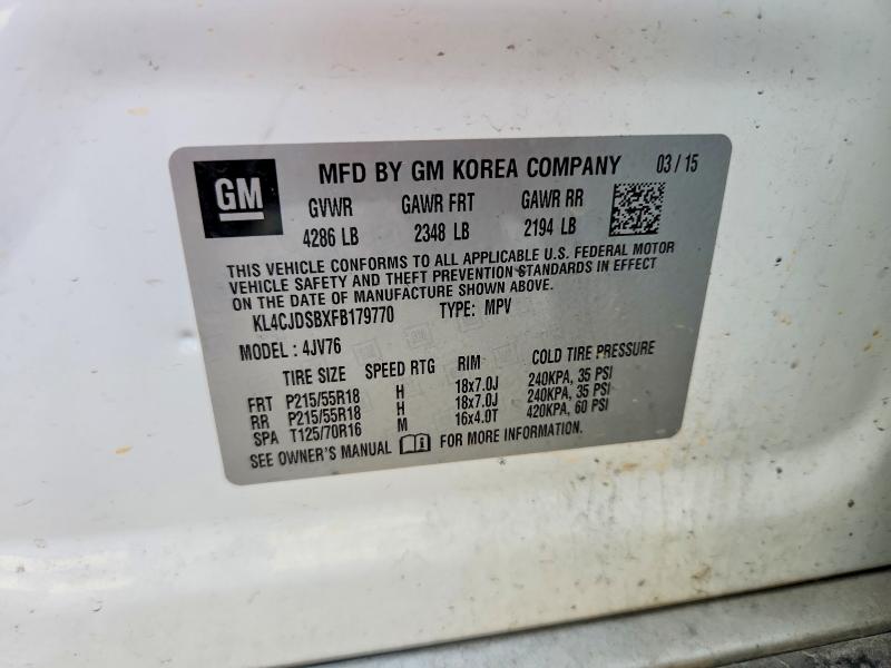 2015 Buick Encore მანქანა იყიდება აუქციონზე, vin: KL4CJDSBXFB179770, აუქციონის ნომერი: 52212846