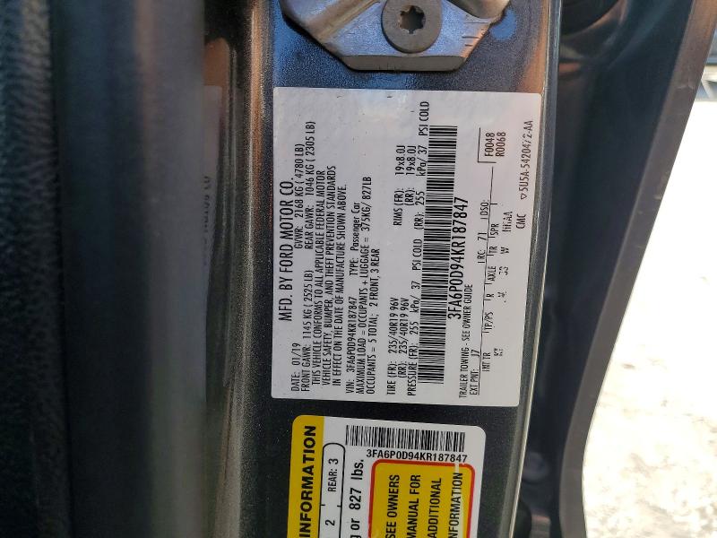 Aukcja sprzedaży 2019 Ford Fusion, vin: 3FA6P0D94KR187847, numer aukcji: 54891516