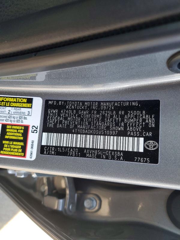 Продаж на аукціоні авто 2025 Toyota Camry, vin: 4T1DBADK0SU510997, номер лоту: 52719106