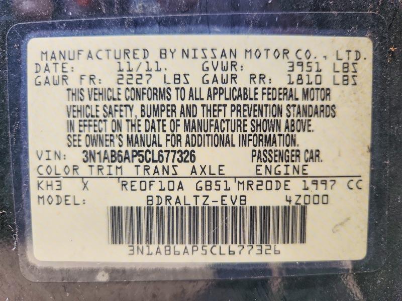 53107616 :رقم المزاد ، 3N1AB6AP5CL677326 vin ، 2012 Nissan Sentra مزاد بيع