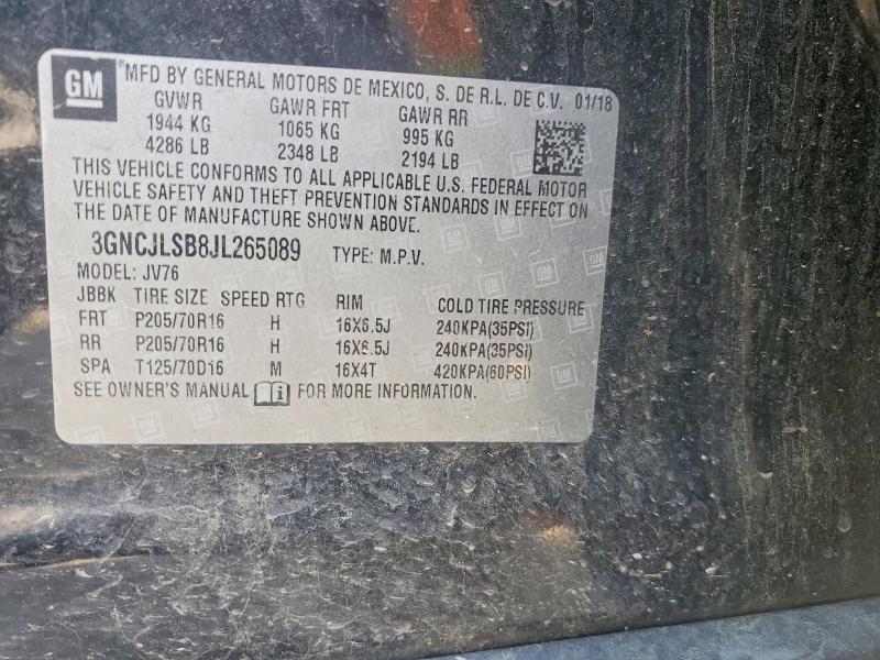 52182396 :رقم المزاد ، 3GNCJLSB8JL265089 vin ، 2018 Chevrolet Trax مزاد بيع