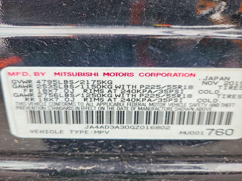 Продаж на аукціоні авто 2016 Mitsubishi Outlander, vin: JA4AD3A30GZ016802, номер лоту: 54267266