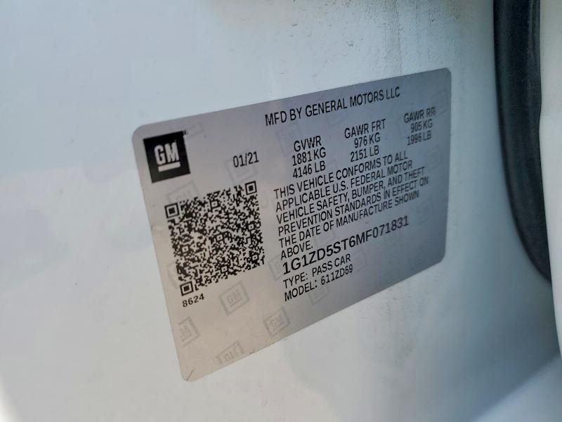 Продажа на аукционе авто 2021 Chevrolet Malibu, vin: 1G1ZD5ST6MF071831, номер лота: 54657766