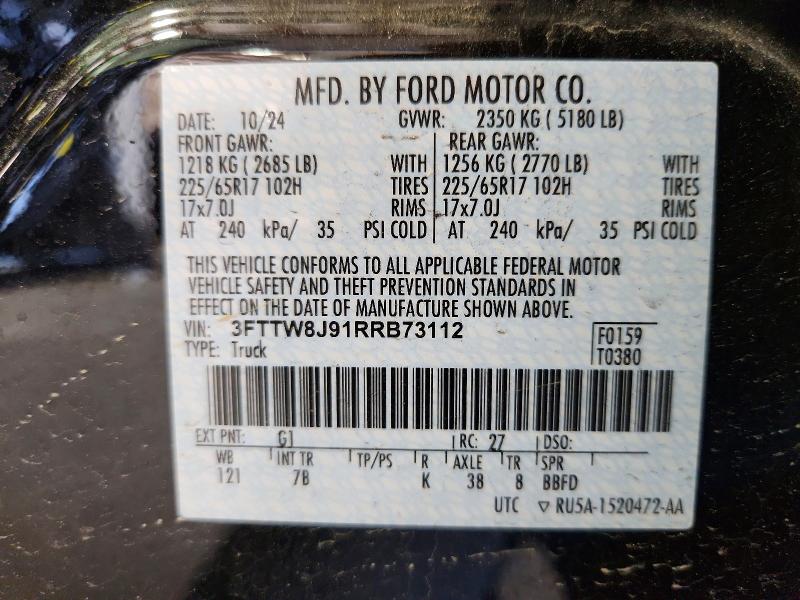 Aukcja sprzedaży 2024 Ford Maverick, vin: 3FTTW8J91RRB73112, numer aukcji: 53972866