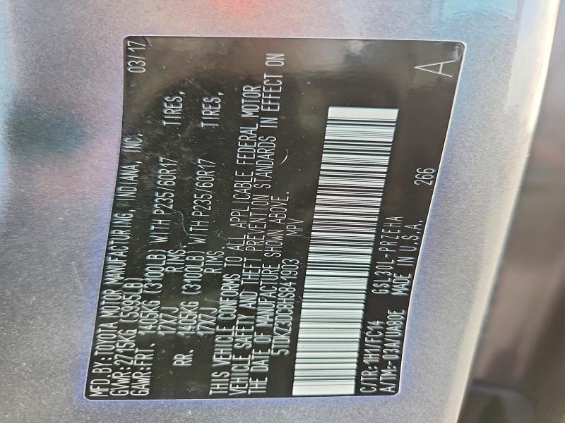 53950706 :رقم المزاد ، 5TDKZ3DC8HS841903 vin ، 2017 Toyota Sienna مزاد بيع