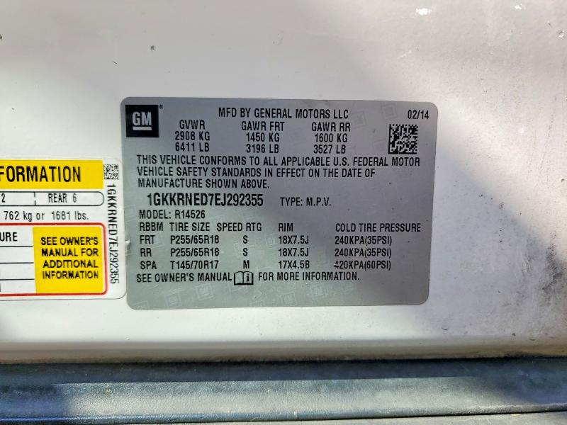 2014 Gmc Acadia მანქანა იყიდება აუქციონზე, vin: 1GKKRNED7EJ292355, აუქციონის ნომერი: 54280116
