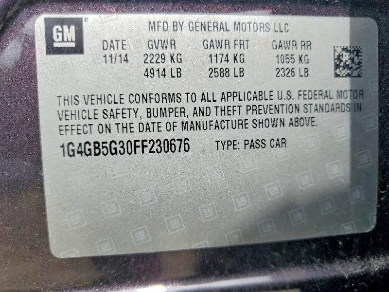 53099226 :رقم المزاد ، 1G4GB5G30FF230676 vin ، 2015 Buick Lacrosse مزاد بيع