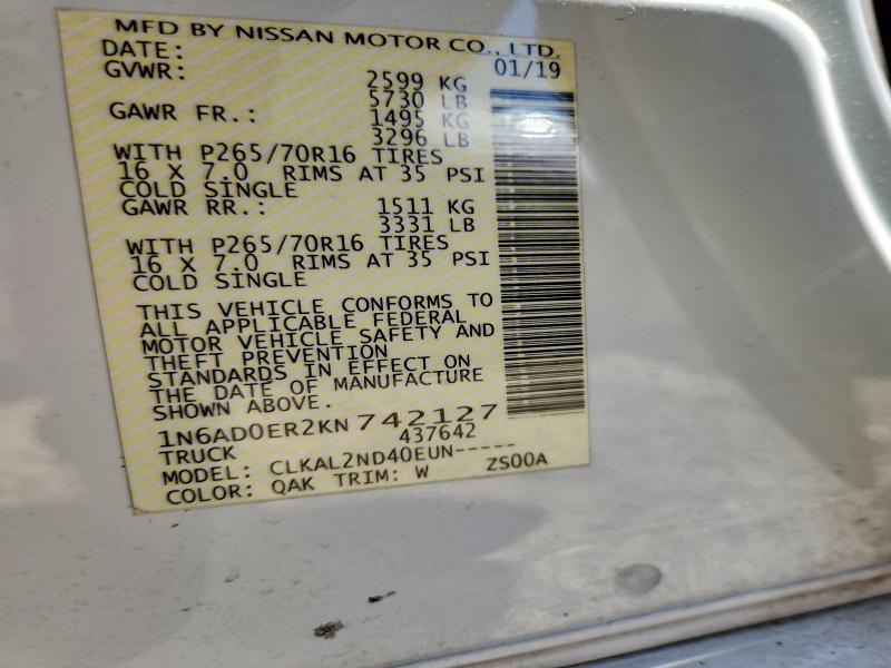 53231296 :رقم المزاد ، 1N6AD0ER2KN742127 vin ، 2019 Nissan Frontier مزاد بيع