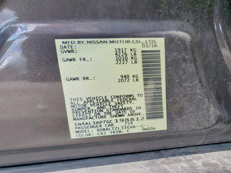 2016 Nissan Altima მანქანა იყიდება აუქციონზე, vin: 1N4AL3AP7GC198812, აუქციონის ნომერი: 52025486