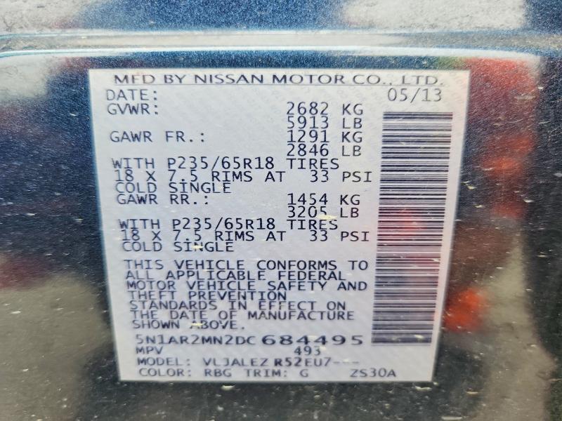 52871946 :رقم المزاد ، 5N1AR2MN2DC684495 vin ، 2013 Nissan Pathfinder مزاد بيع