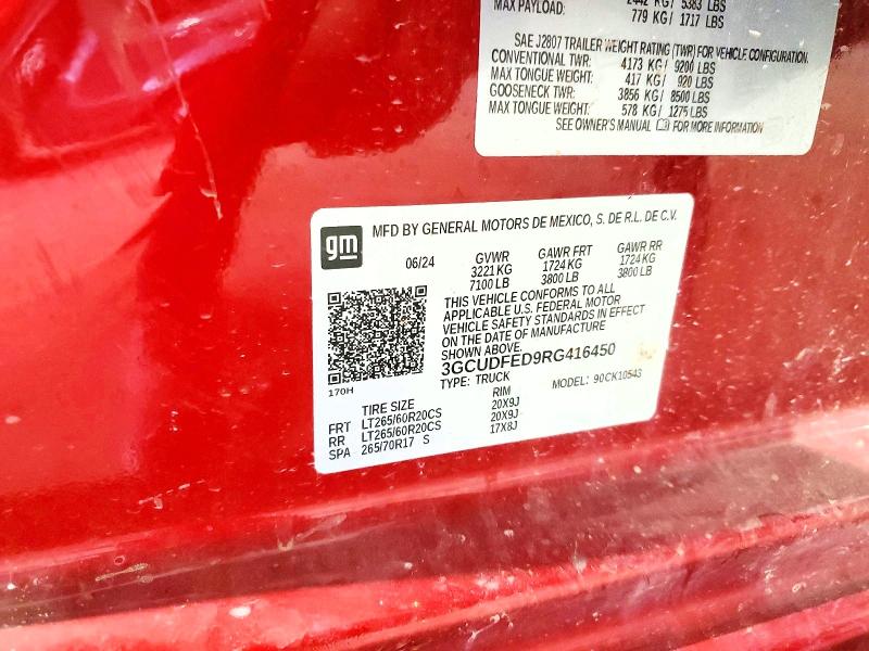 Продажа на аукционе авто 2024 Chevrolet Silverado, vin: 3GCUDFED9RG416450, номер лота: 54012486