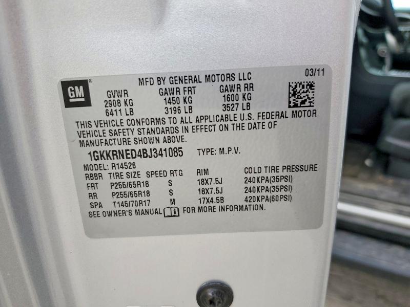Aukcja sprzedaży 2011 Gmc Acadia, vin: 1GKKRNED4BJ341085, numer aukcji: 53704456