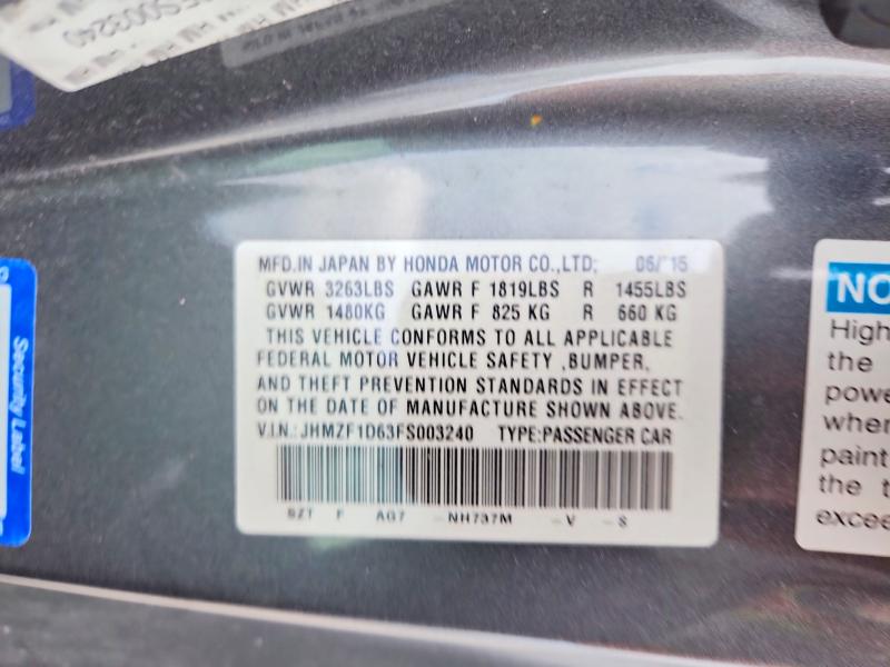 2015 Honda Cr-z მანქანა იყიდება აუქციონზე, vin: JHMZF1D63FS003240, აუქციონის ნომერი: 54363876