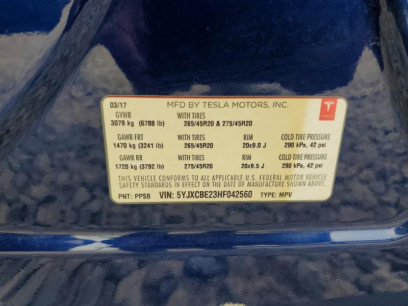 2017 Tesla Model X მანქანა იყიდება აუქციონზე, vin: 5YJXCBE23HF042560, აუქციონის ნომერი: 52731146