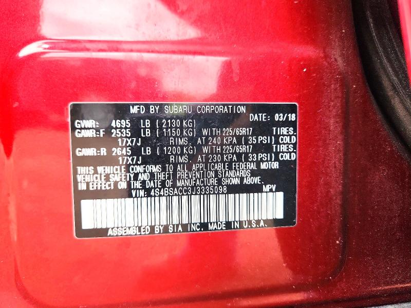 Aukcja sprzedaży 2018 Subaru Outback, vin: 4S4BSACC3J3335098, numer aukcji: 53579006